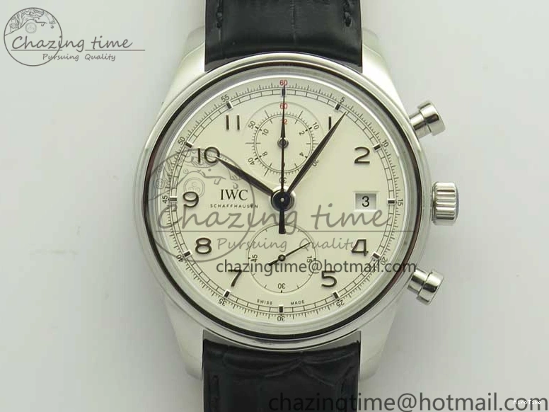 MIROTIME 0110 Portugieser Chrono  42 IW390403 ZF 1:1 Best Edition White Dial Blue Hand on Black Leather Strap A WellDesigned 7190